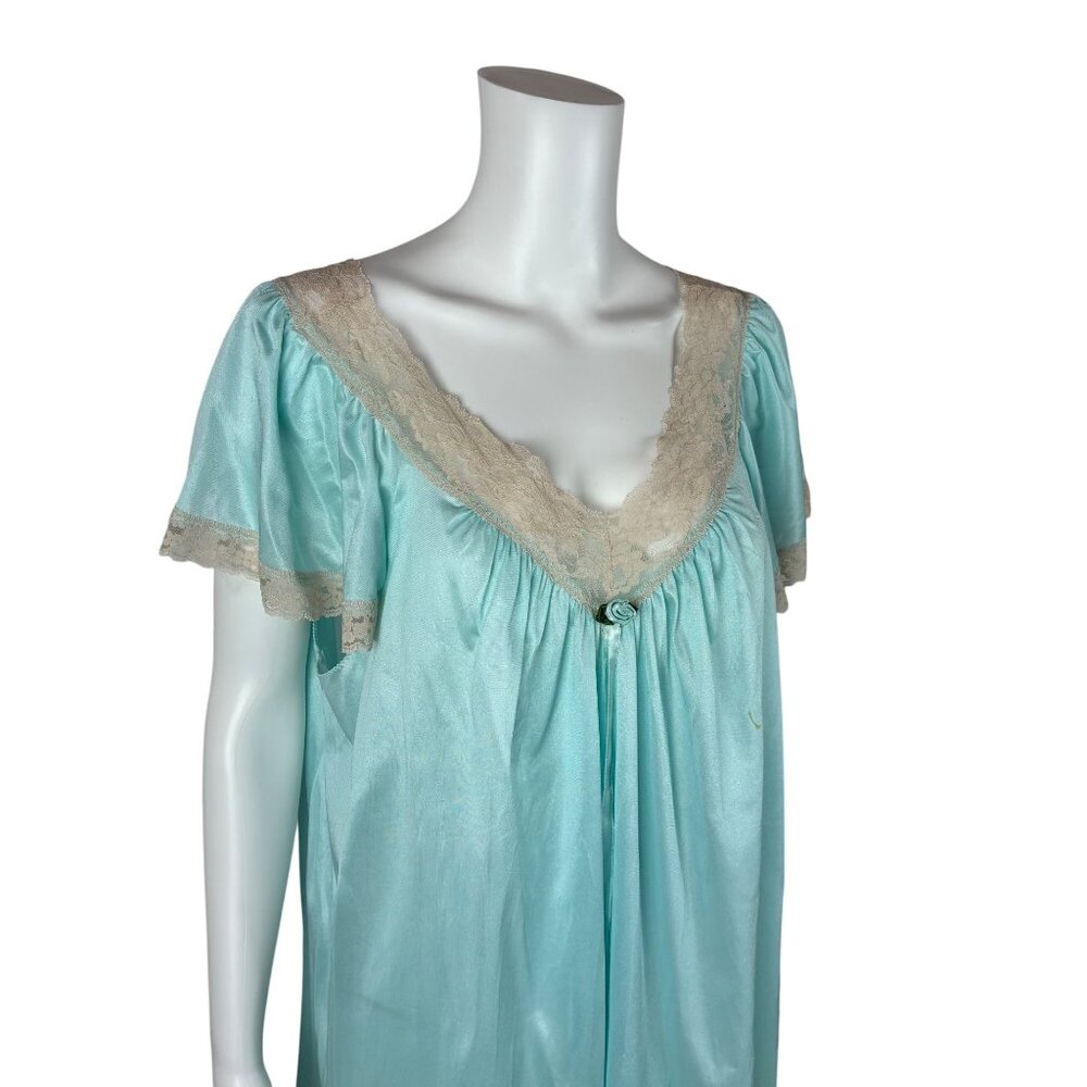 Vintage 80s Nightgown Womens Extra Large Baby Blue Lace Trim Nightie - Picture 5 of 10